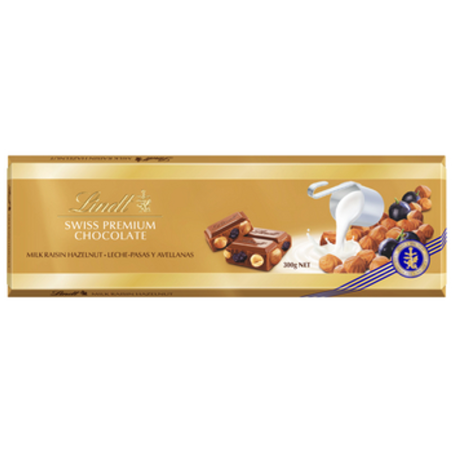 Lindt SWISS PREMIUM CHOCOLATE Milk Raisins Hazelnut 300g