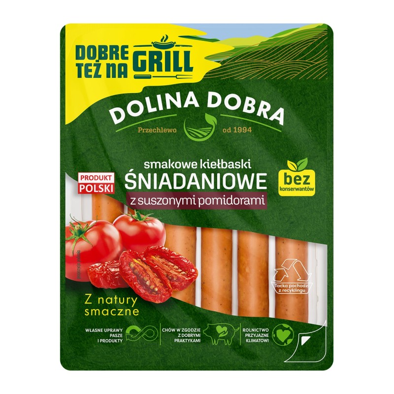 Smakowe kiełbaski śniadaniowe z suszonymi pomidorami 200 g Dolina Dobra