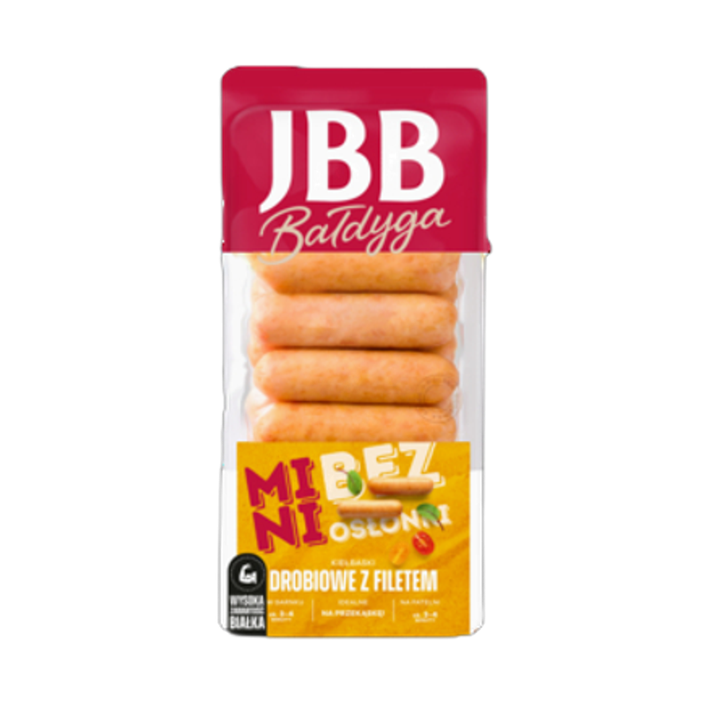 Kiełbaski drobiowe z filetem mini bez osłonki 180 g JBB