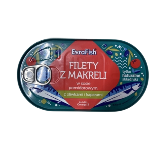 EVRAFISH-Filet z makreli w sosie pomidorowym z oliwkami i kaparami 170g