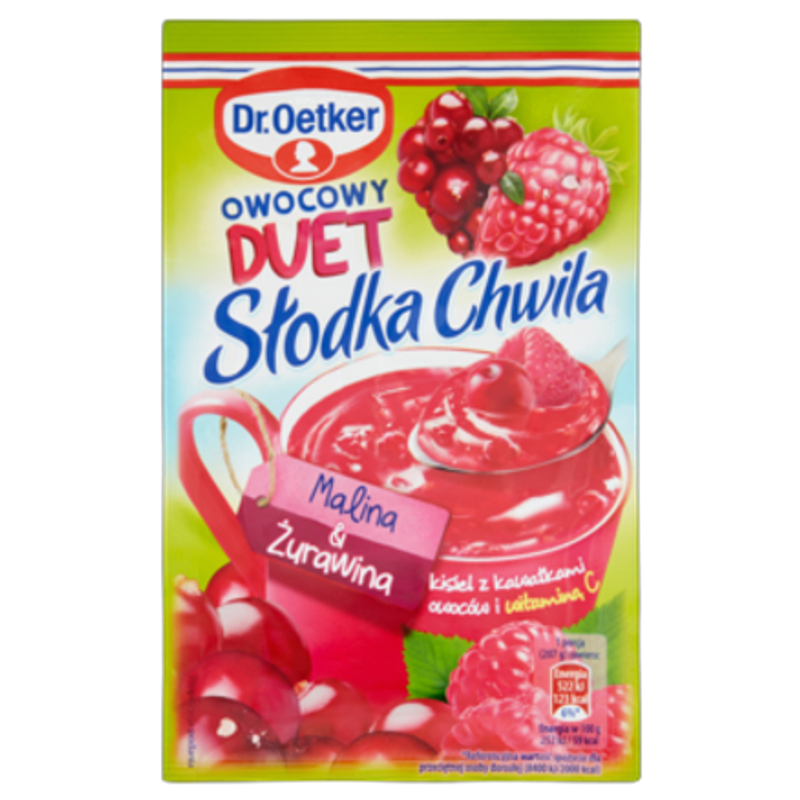Dr. Oetker Słodka Chwila Owocowy Duet Malina & Żurawina Kisiel z kawałkami owoców 32 g
