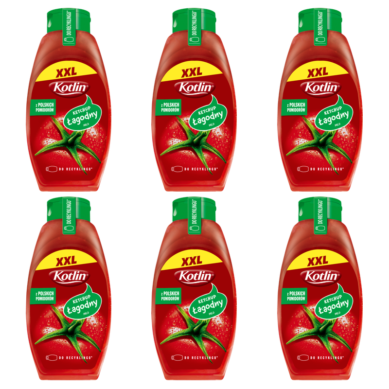 Ketchup Łagodny XXL w Butelce Bez konserwantów i Glutenu - Kotlin 950 g X6