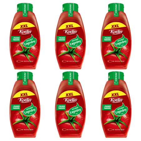 Ketchup Łagodny XXL w Butelce Bez konserwantów i Glutenu - Kotlin 950 g X6