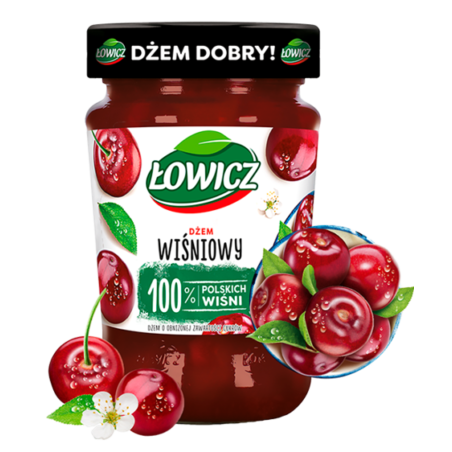 Łowicz Dżem Wiśniowy o Obniżonej Zawartości Cukrów - Szklany Słoik 450 g