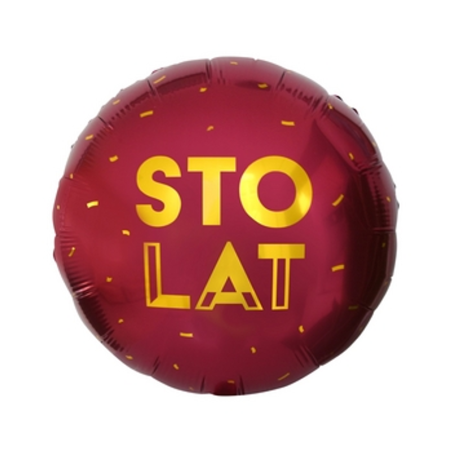 Balon foliowy Sto Lat, okrągły bordowy 18 cali