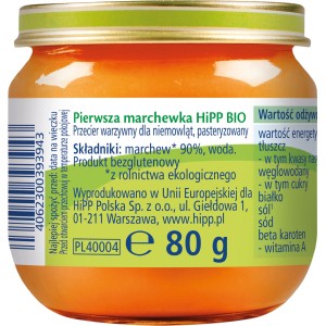 HiPP BIO od pokoleń, Pierwsza marchewka, po 4. m-cu, 80 g