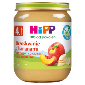 HiPP BIO od pokoleń, Brzoskwinie z bananami, po 4. m-cu, 125 g