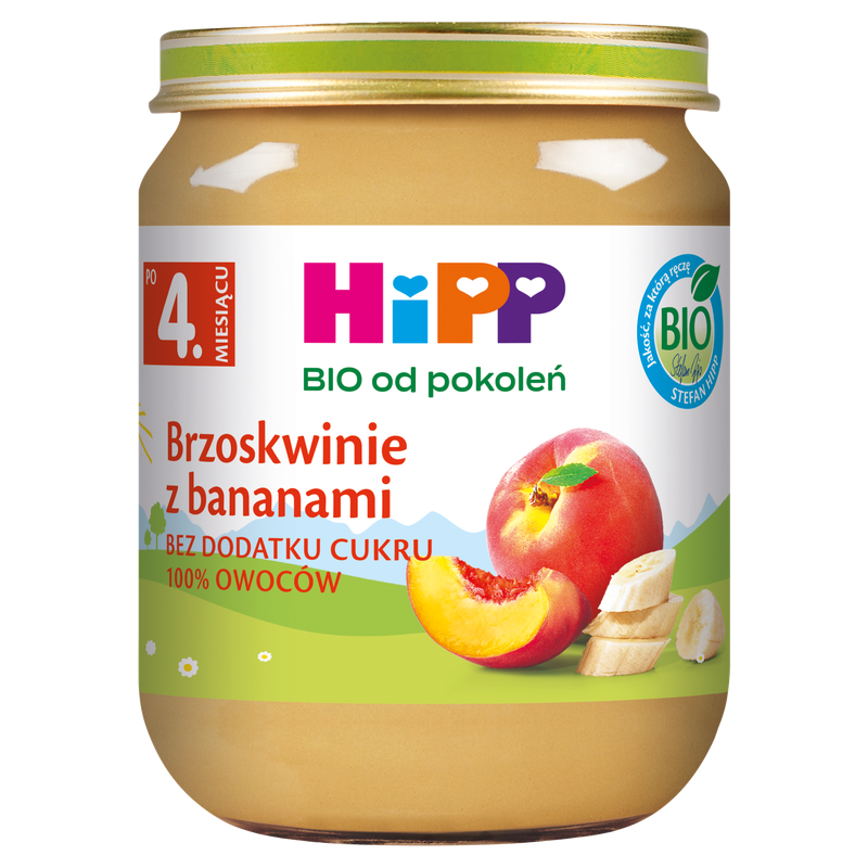 HiPP BIO od pokoleń, Brzoskwinie z bananami, po 4. m-cu, 125 g