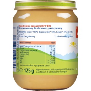 HiPP BIO od pokoleń, Brzoskwinie z bananami, po 4. m-cu, 125 g