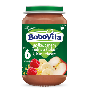 BoboVita Deserek Jabłka, banany i maliny z kleikiem kukurydzianym po 6 miesiącu 190g