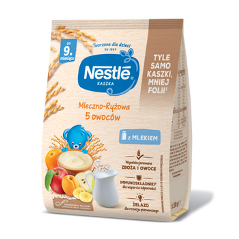 NESTLE Kaszka mleczno-ryżowa 5 owoców po 9 miesiącu 230 g