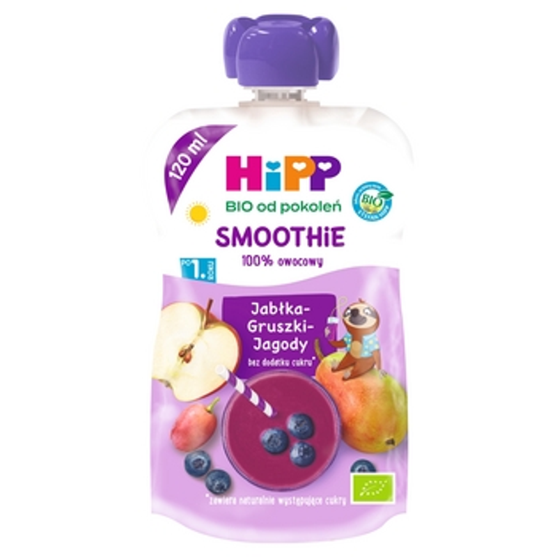 HiPP BIO od pokoleń, SMOOTHIE Jabłka-Gruszki-Jagody, po 1. roku, 120 ml