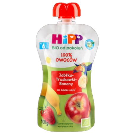 HiPP BIO od pokoleń, Jabłka-Truskawki-Banany, po 6. m-cu, 100 g