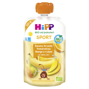 HiPP BIO od pokoleń, SPORT Banany-Gruszki-Pomarańcze z ryżem, po 1. roku, 120 g