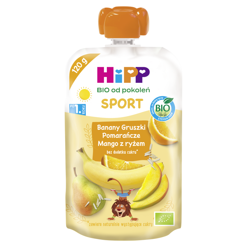 HiPP BIO od pokoleń, SPORT Banany-Gruszki-Pomarańcze z ryżem, po 1. roku, 120 g