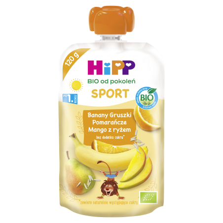 HiPP BIO od pokoleń, SPORT Banany-Gruszki-Pomarańcze z ryżem, po 1. roku, 120 g