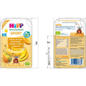 HiPP BIO od pokoleń, SPORT Banany-Gruszki-Pomarańcze z ryżem, po 1. roku, 120 g