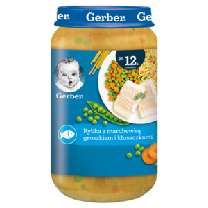 Gerber Rybka z marchewką groszkiem i kluseczkami dla dzieci po 12 miesiącu 250 g