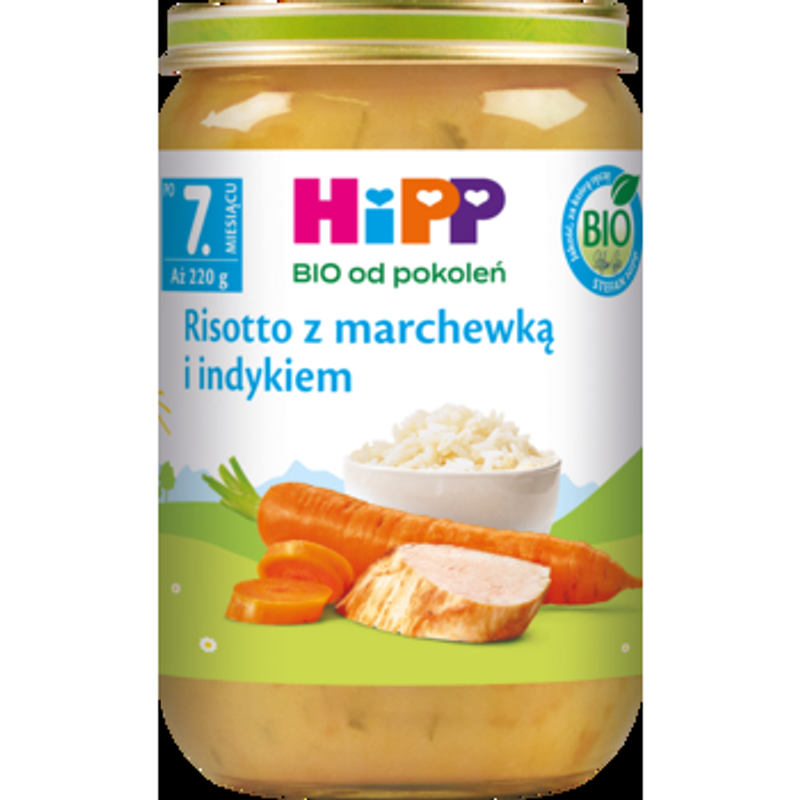HiPP BIO od pokoleń, Risotto z marchewką i indykiem, po 7. m-cu, 220 g