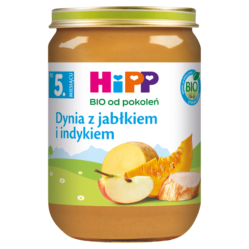 HiPP BIO od pokoleń, Dynia z jabłkiem i indykiem, po 5. m-cu, 190 g