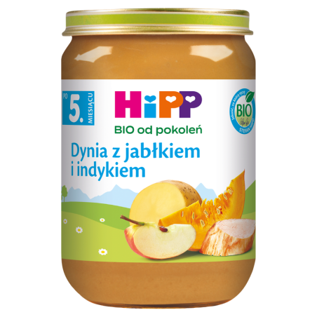 HiPP BIO od pokoleń, Dynia z jabłkiem i indykiem, po 5. m-cu, 190 g