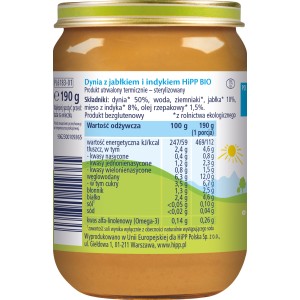 HiPP BIO od pokoleń, Dynia z jabłkiem i indykiem, po 5. m-cu, 190 g
