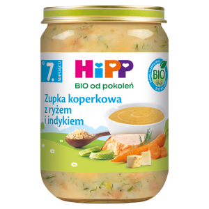 HiPP BIO od pokoleń, Zupka koperkowa z ryżem i indykiem, po 7. m-cu, 190 g