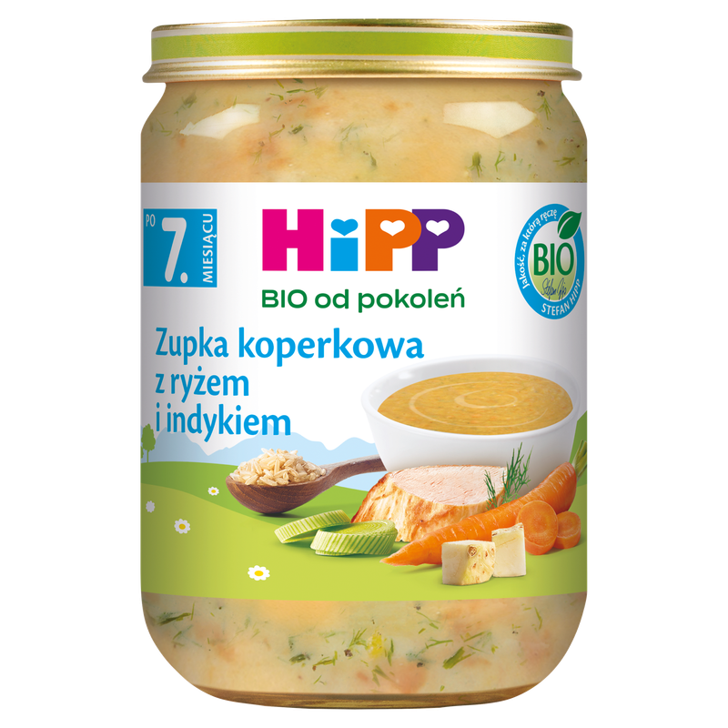 HiPP BIO od pokoleń, Zupka koperkowa z ryżem i indykiem, po 7. m-cu, 190 g