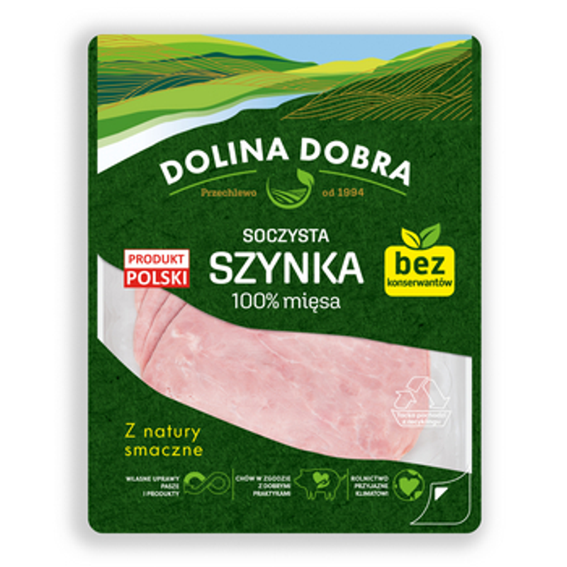 Soczysta szynka 100% mięsa. w plastrach 100g Dolina Dobra