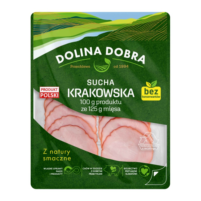 Krakowska bez konserwantów w plastrach 90g Dolina Dobra