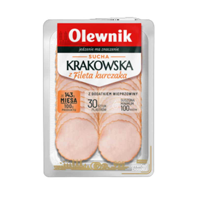 Krakowska kiełbasa sucha z filetem z kurczaka plastry 90 g Olewnik