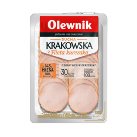 Krakowska kiełbasa sucha z filetem z kurczaka plastry 90 g Olewnik