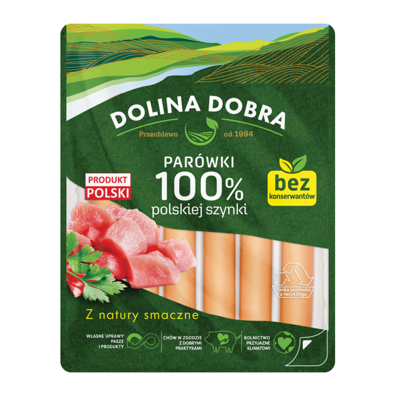Parówki 100% polskiej szynki 200g Dolina Dobra