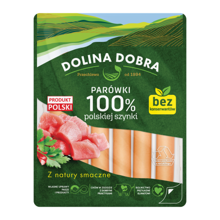 Parówki 100% polskiej szynki 200g Dolina Dobra