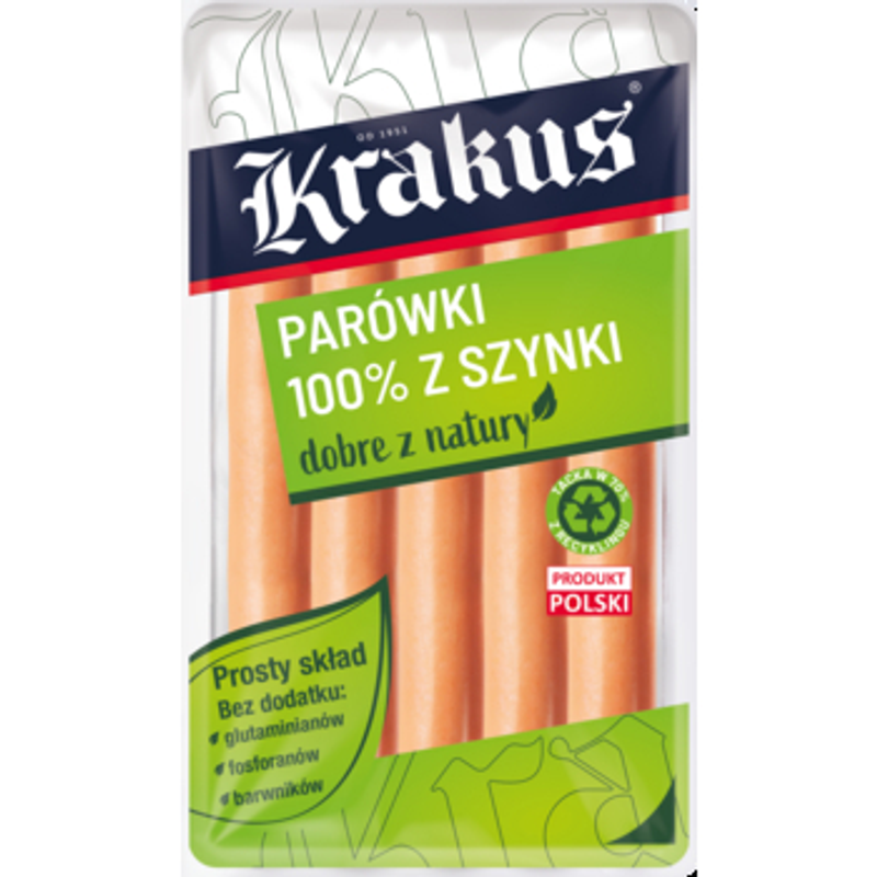 Parówki 100% z szynki 185g Krakus