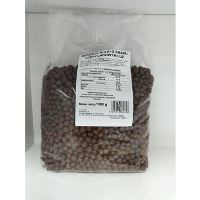 Zbożowe kulki o smaku czekoladowym 1 kg Bakalland