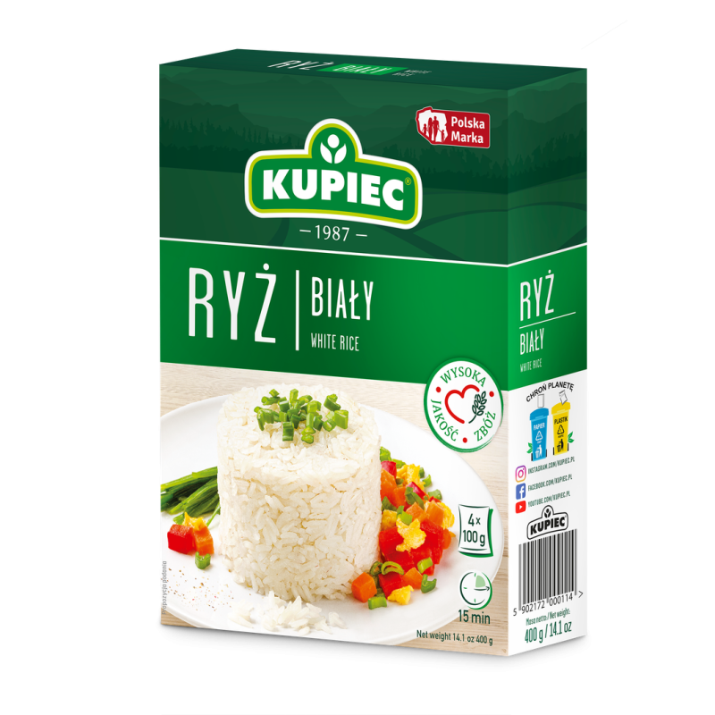 KUPIEC Ryż Biały Długoziarnisty Naturalny Wysoka Jakość - 4x100 g Woreczki