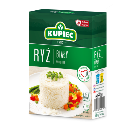KUPIEC Ryż Biały Długoziarnisty Naturalny Wysoka Jakość - 4x100 g Woreczki