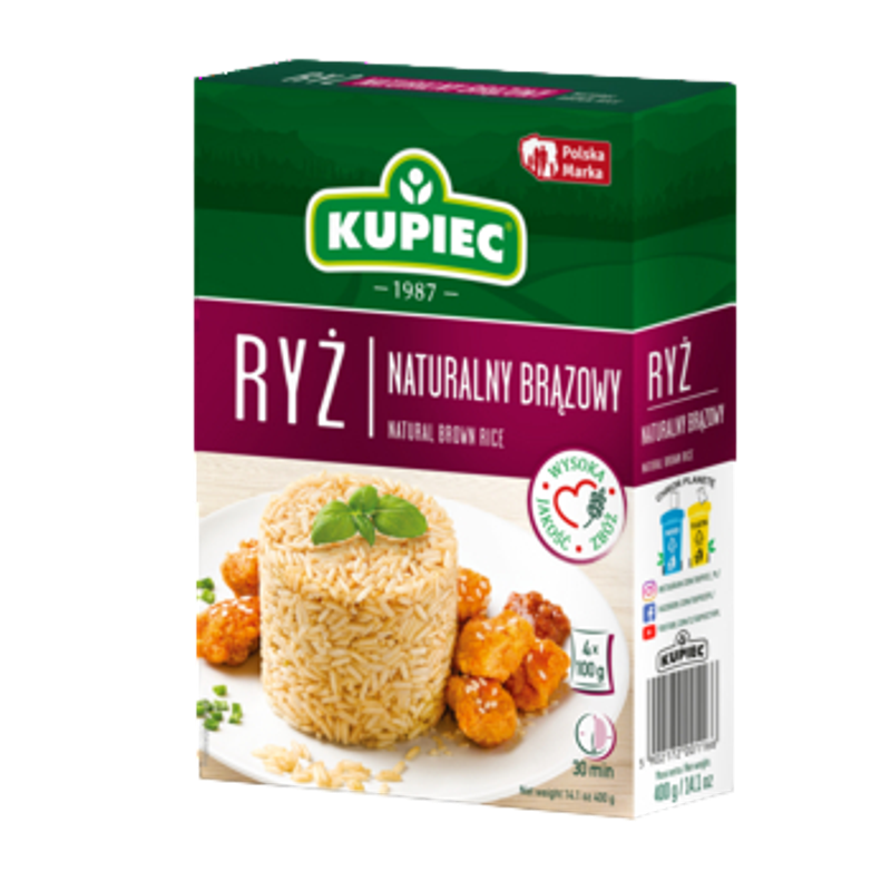 Ryż Brązowy Naturalny Niepolerowany Zdrowa Dieta - Kupiec Woreczki 4x100 g