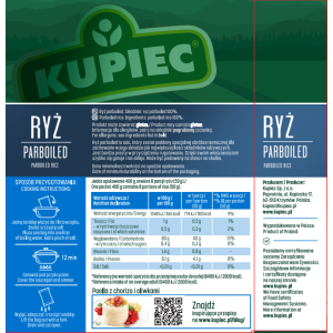 Ryż Parboiled Paraboliczny Naturalny Sypki - Kupiec Woreczki 4x100 g