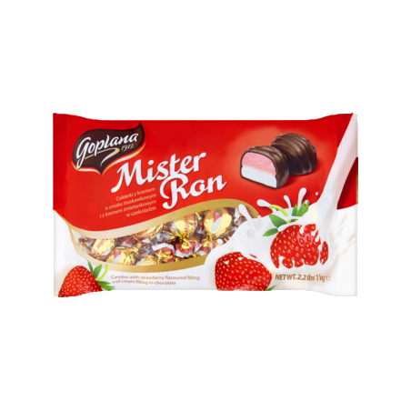Goplana Mister Ron Krem o smaku truskawkowym i krem śmietankowy w czekoladzie 1 kg