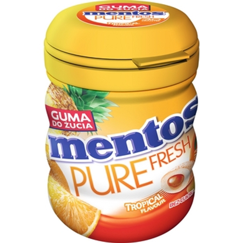 Mentos Pure Fresh Tropical Guma do Żucia Owocowa Bez Cukru - Butelka 60 g