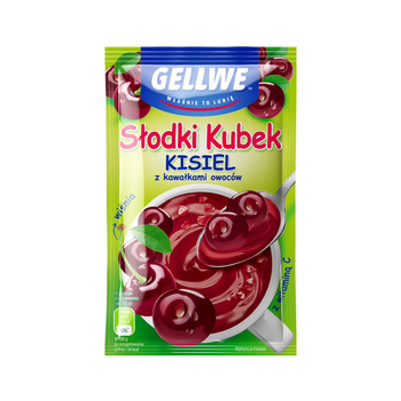 Gellwe Słodki Kubek Kisiel z kawałkami owoców wiśnia z witaminą C 30g