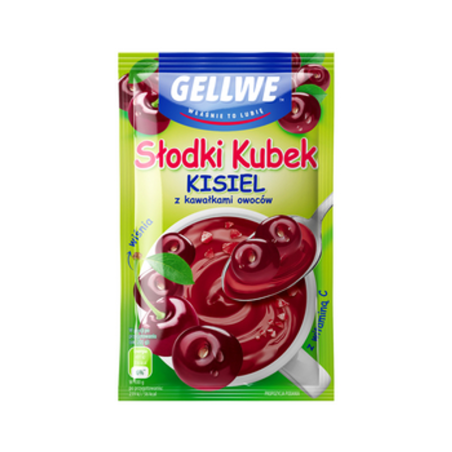 Gellwe Słodki Kubek Kisiel z kawałkami owoców wiśnia z witaminą C 30g