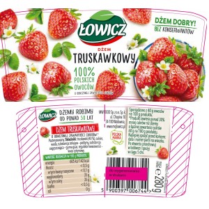 Łowicz Dżem truskawkowy o obniżonej zawartości cukrów 280 g X8