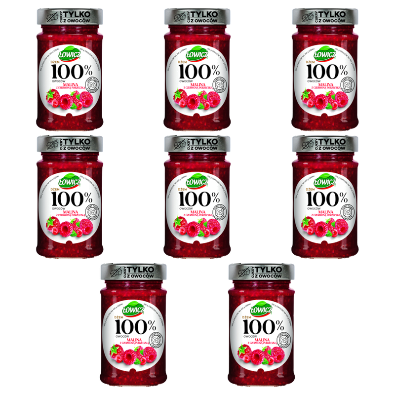Łowicz Dżem 100% z owoców malina, czerwona porzeczka 210 g X8