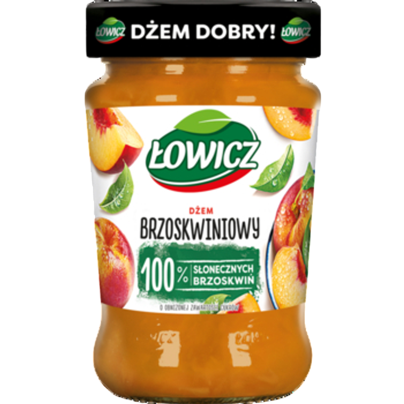 Łowicz Dżem brzoskwiniowy o obniżonej zawartości cukrów 280 g