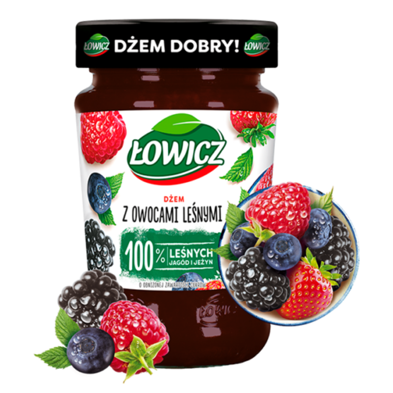 Łowicz Dżem z owoców leśnych o obniżonej zawartości cukrów 280 g