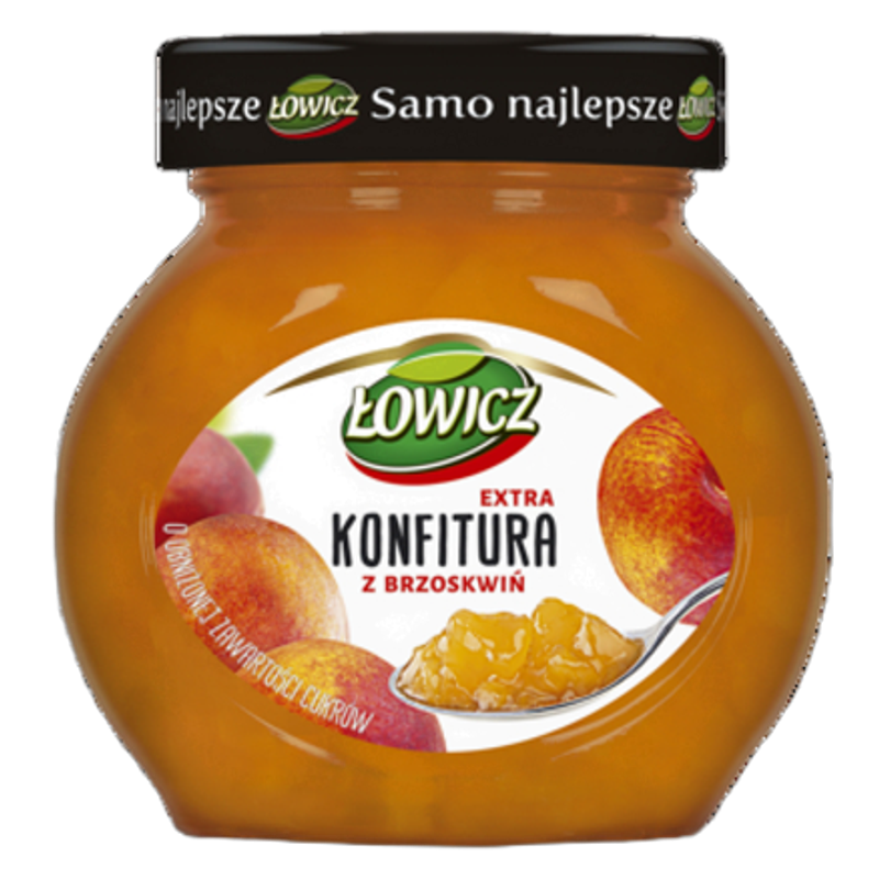 Łowicz Konfitura extra z brzoskwiń o obniżonej zawartości cukrów 240 g