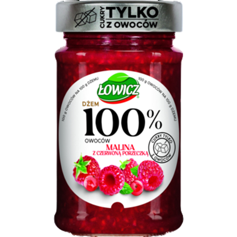 Łowicz Dżem 100% z owoców malina, czerwona porzeczka 210 g